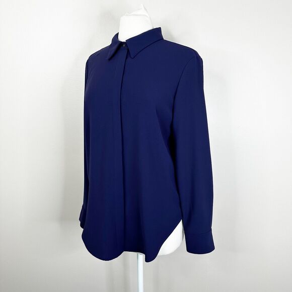 Theory Blouse Womens Size Large Sunaya Crepe Shirt Button Front Relaxed Fit - Picture 3 of 11